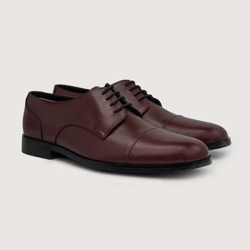 Attorney Derby Maroon Leather Shoes për meshkuj