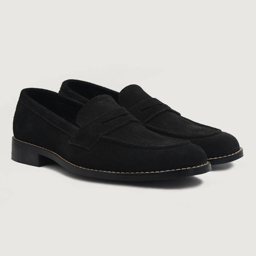 Baxton E zezë Suede Leather Loafers për meshkuj