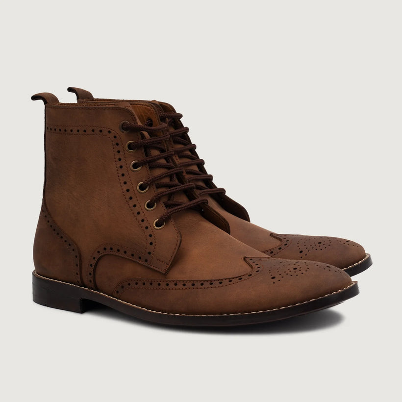 Duster Brogues Derby Oil Pull-up Kafe Çizme lëkure për Meshkuj