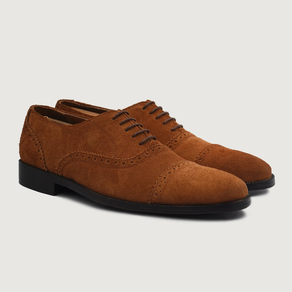 Greyson Brogues Oxford Kafe Suede Këpucë lëkure për Meshkuj For Men in Brown Goatskin Suede - Pamje anësore | Bli online