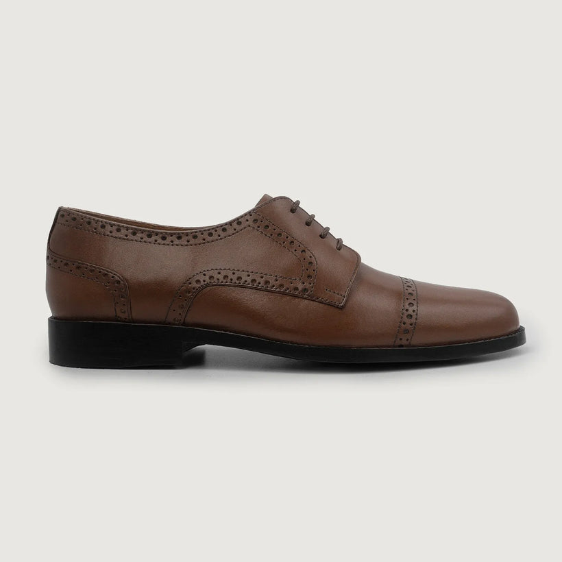 Dirk Brogues Derby Kafe Leather Shoes për meshkuj