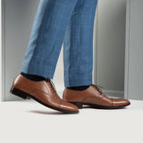 Tan Full-Grain leather Shoes - Goodyear Welt Construction & Front Toe Box Detail