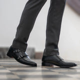 Orlaven Boston Double Monk Strap Black Leather Shoes footwear image 9