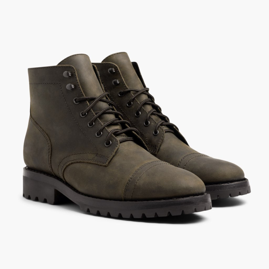 Captain StormKing® Dark Olive Matte Çizme lëkure për Meshkuj in Olive Full-Grain Leather - Pamje anësore | Bli online