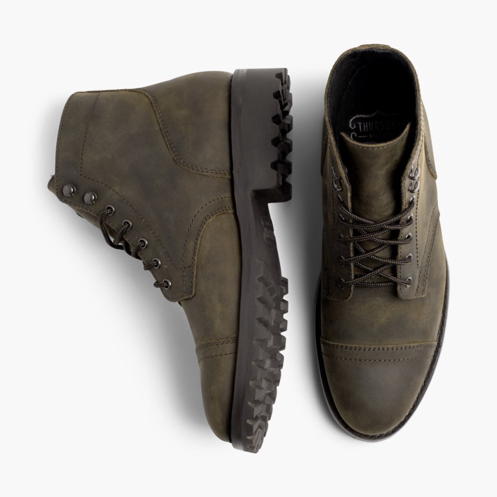 Captain StormKing® Dark Olive Matte Çizme lëkure për Meshkuj - Pjesë e pasme e thembrës e përforcuar dhe qepje dyshe precize
