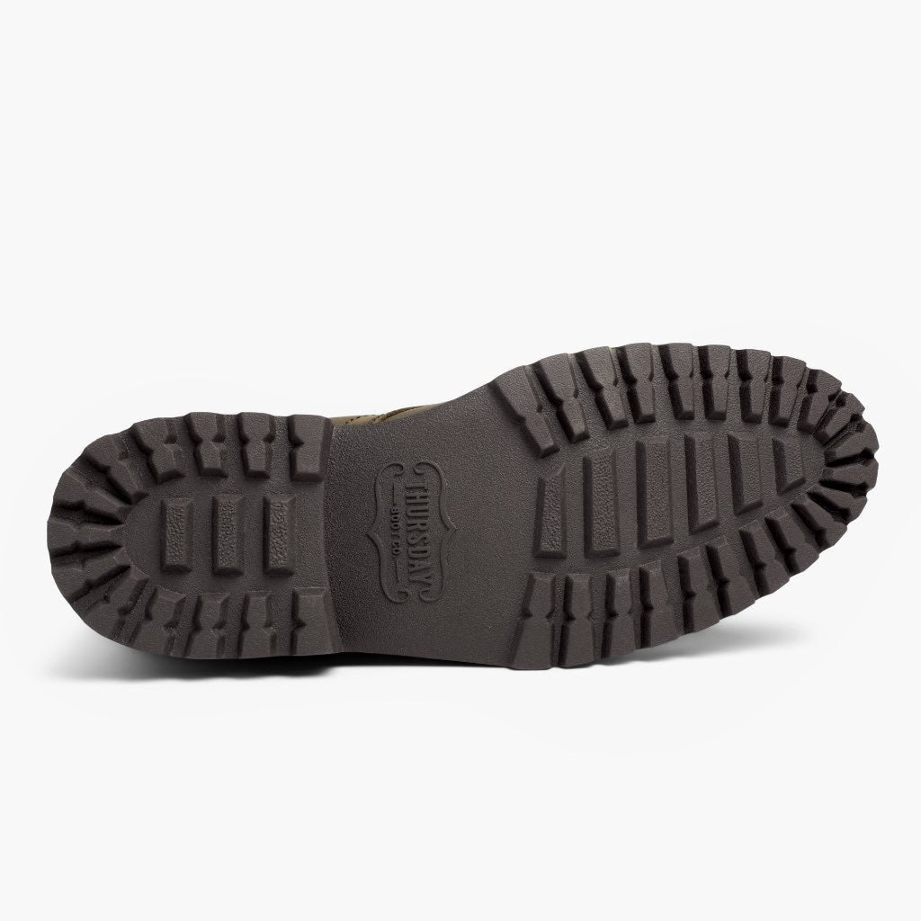 High-Traction Rubber Outsole & Lug Tread Pattern on Captain StormKing® Dark Olive Matte Çizme lëkure për Meshkuj