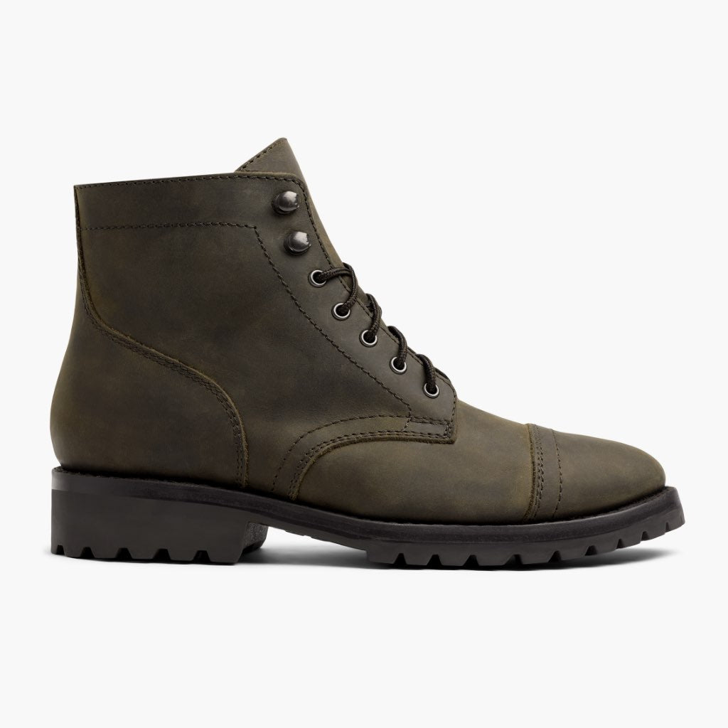 Olive Full-Grain leather Boots - Strukturë e qepur Goodyear welt dhe maja e këpucës