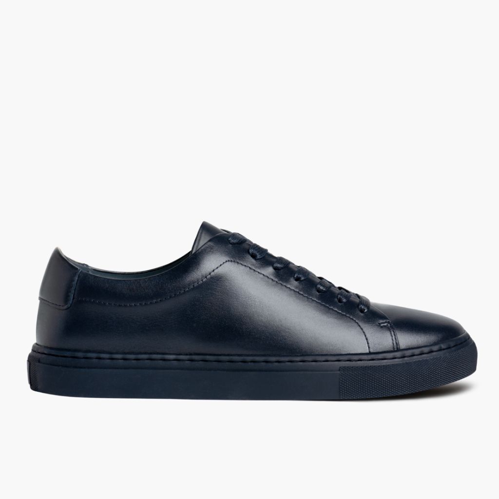 Navy Full-Grain leather Sneakers - Strukturë e qepur Goodyear welt dhe maja e këpucës