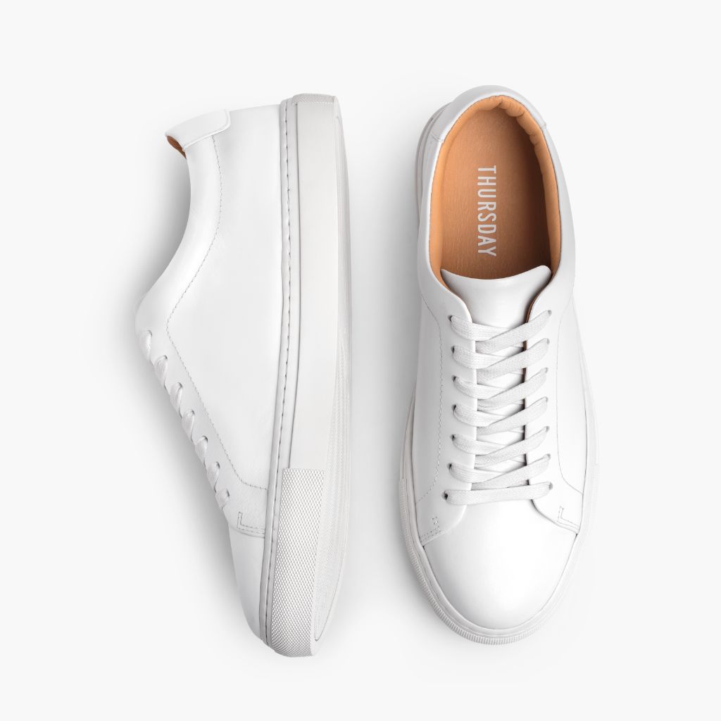 Encore White Leather Sneakers - Pjesë e pasme e thembrës e përforcuar dhe qepje dyshe precize