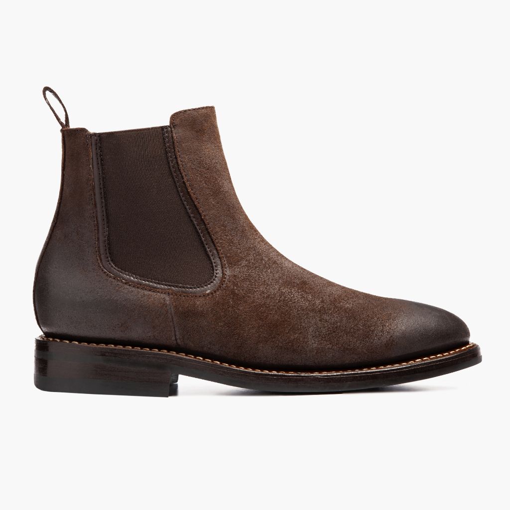 Chocolate Goatskin Suede Leather Boots - Strukturë e qepur Goodyear welt dhe maja e këpucës