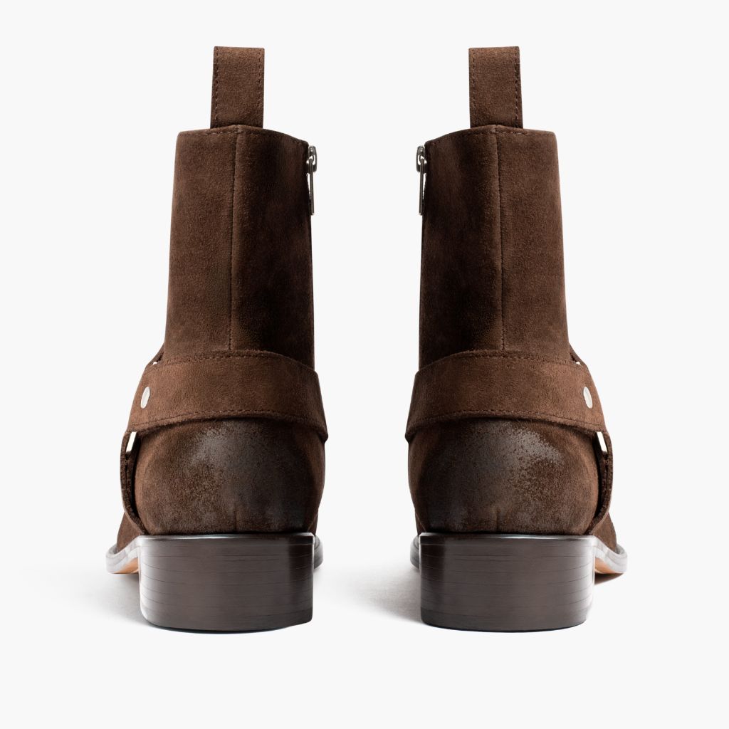 High-Traction Rubber Outsole & Lug Tread Pattern on Harness Dark Kafe Suede Çizme lëkure për Meshkuj
