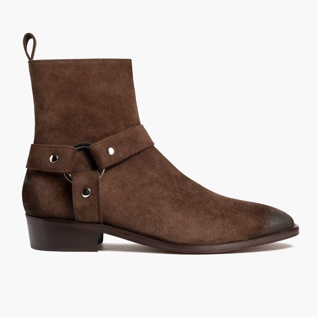 Dark Brown Goatskin Suede Leather Boots - Strukturë e qepur Goodyear welt dhe maja e këpucës