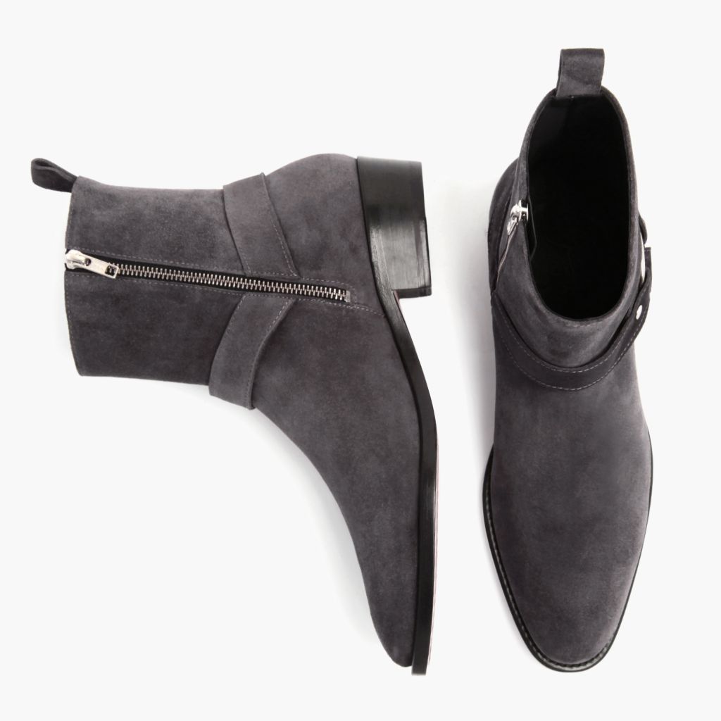 Harness Grey Suede Çizme lëkure për Meshkuj - Pjesë e pasme e thembrës e përforcuar dhe qepje dyshe precize