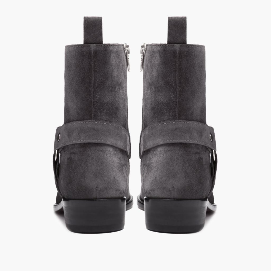 High-Traction Rubber Outsole & Lug Tread Pattern on Harness Grey Suede Çizme lëkure për Meshkuj