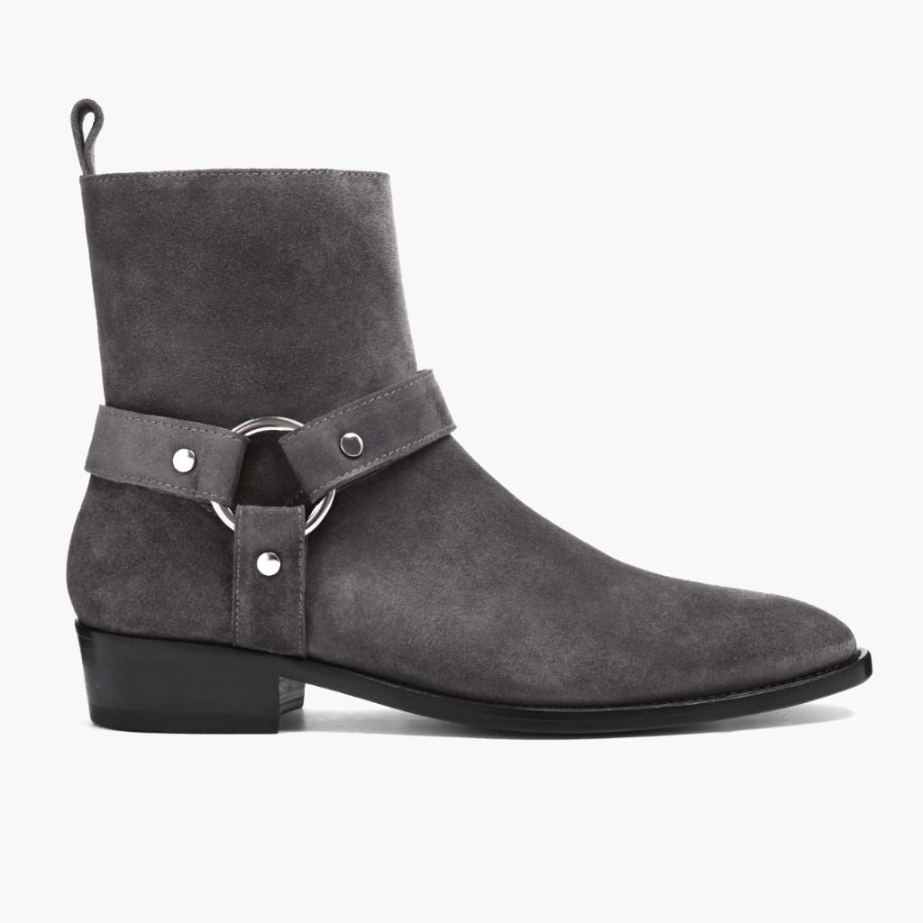 Grey Goatskin Suede Leather Boots - Strukturë e qepur Goodyear welt dhe maja e këpucës