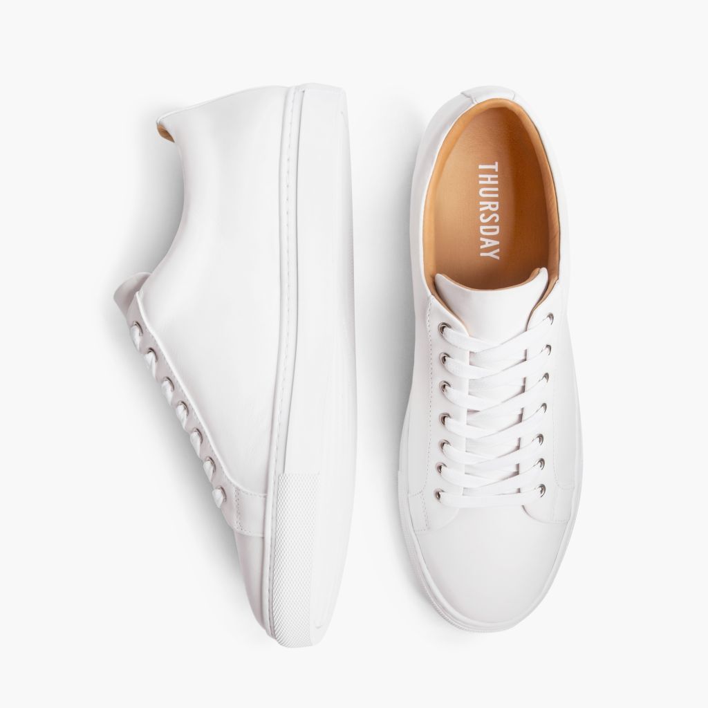 Premier Low Top White Atlete lëkure për Meshkuj For Men - Pjesë e pasme e thembrës e përforcuar dhe qepje dyshe precize