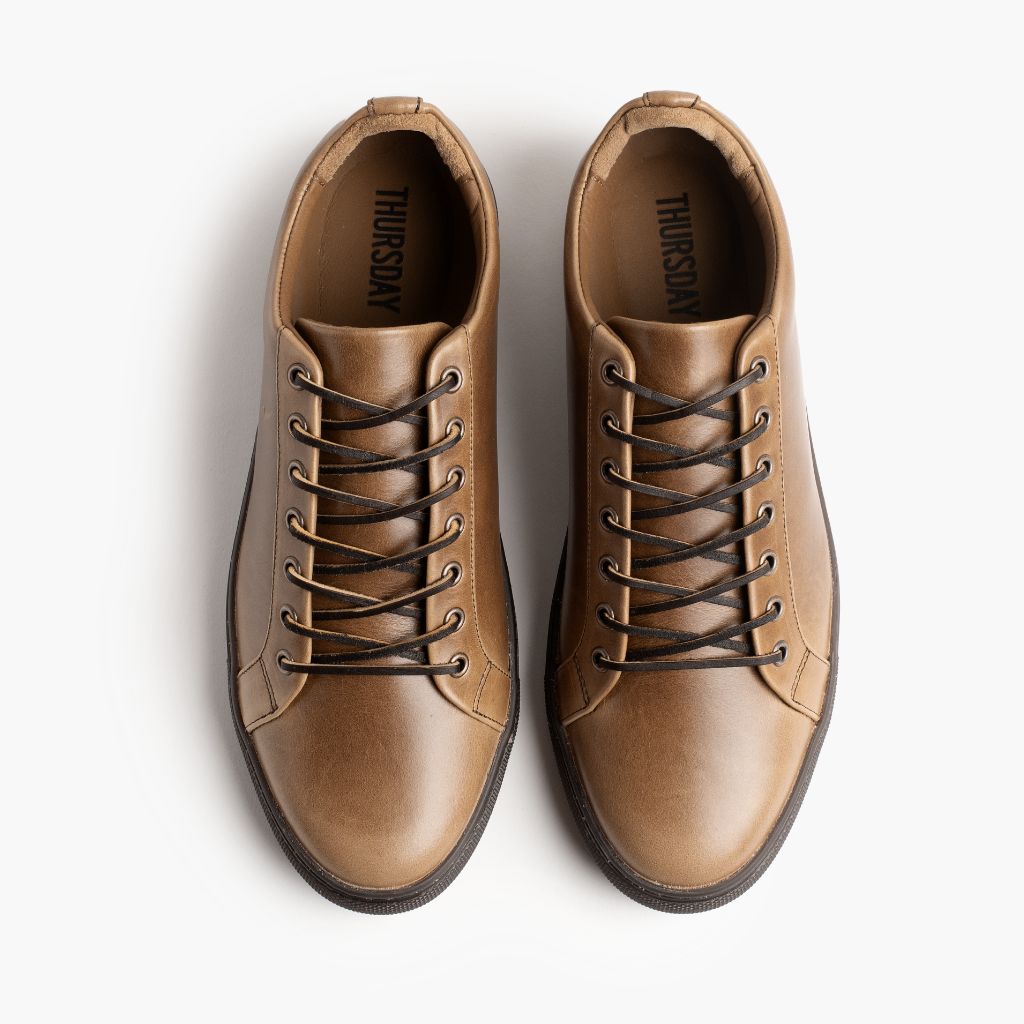 Premier Low Top Natural Atlete lëkure për Meshkuj For Men - Pjesë e pasme e thembrës e përforcuar dhe qepje dyshe precize