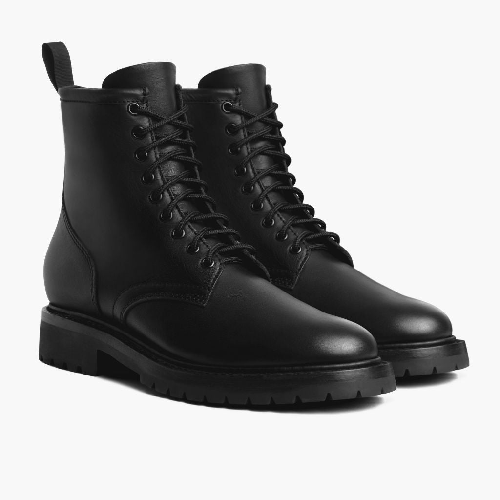Stomper E zezë (No Zipper) Çizme lëkure për Meshkuj For Men - Pjesë e pasme e thembrës e përforcuar dhe qepje dyshe precize