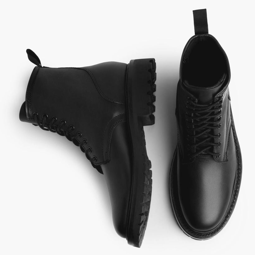 Stomper E zezë (No Zipper) Leather Boots për meshkuj