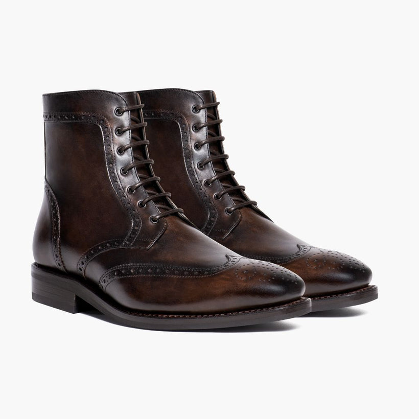 Wingtip Dark Oak Leather Boots për meshkuj