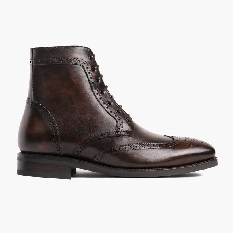 Wingtip Dark Oak Leather Boots për meshkuj