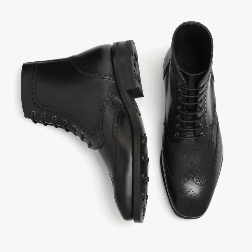 Wingtip E zezë Çizme lëkure për Meshkuj For Men - Pjesë e pasme e thembrës e përforcuar dhe qepje dyshe precize