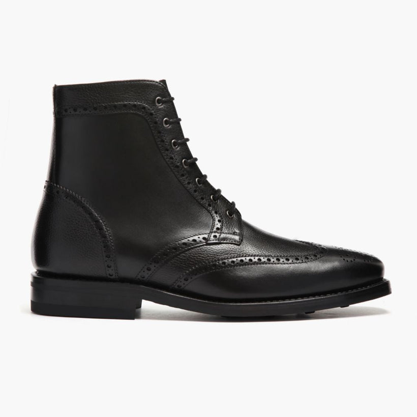 Wingtip E zezë Leather Boots për meshkuj