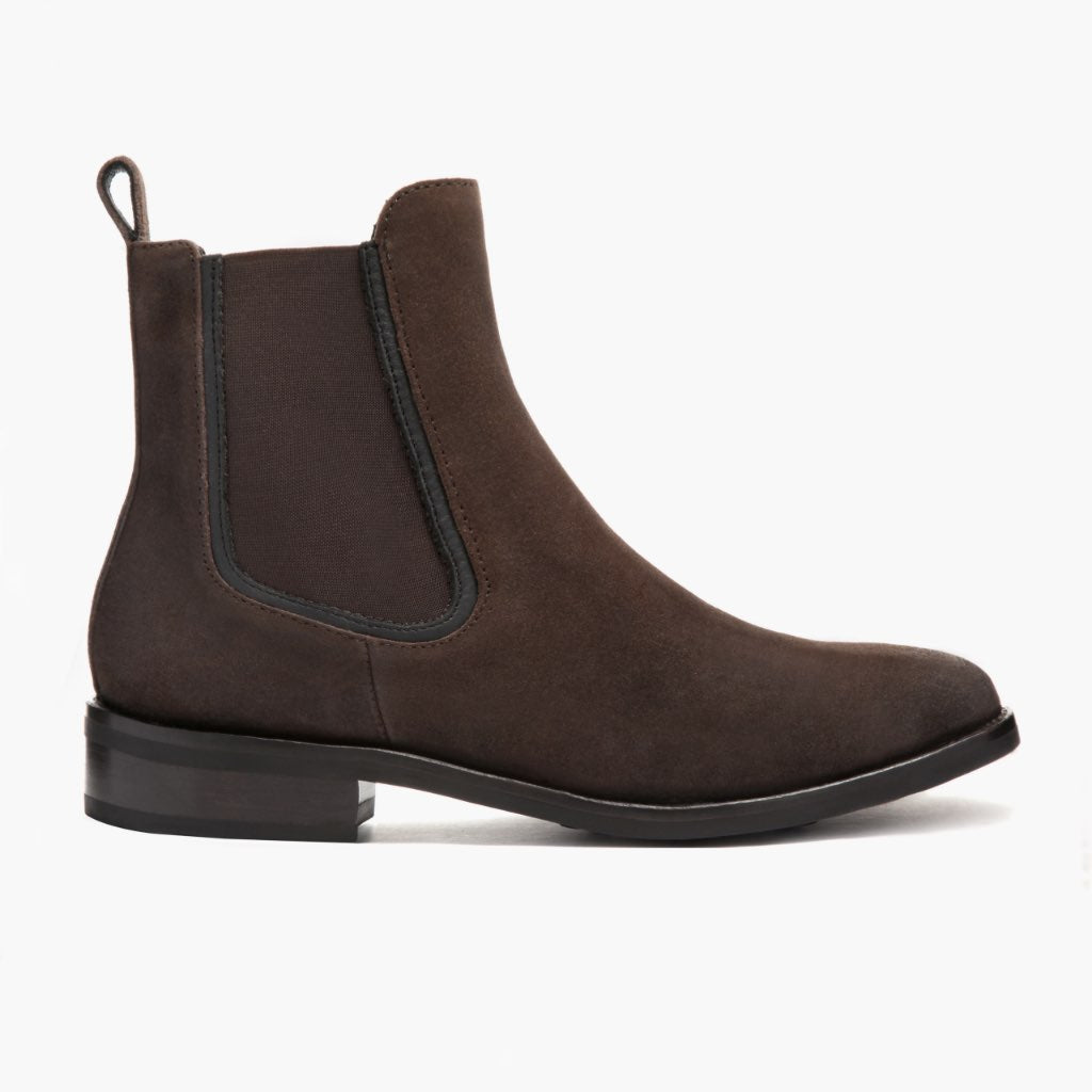 Duchess Dark Kafe Suede Çizme lëkure për Femra in Dark Brown Goatskin Suede - Pamje anësore | Bli online
