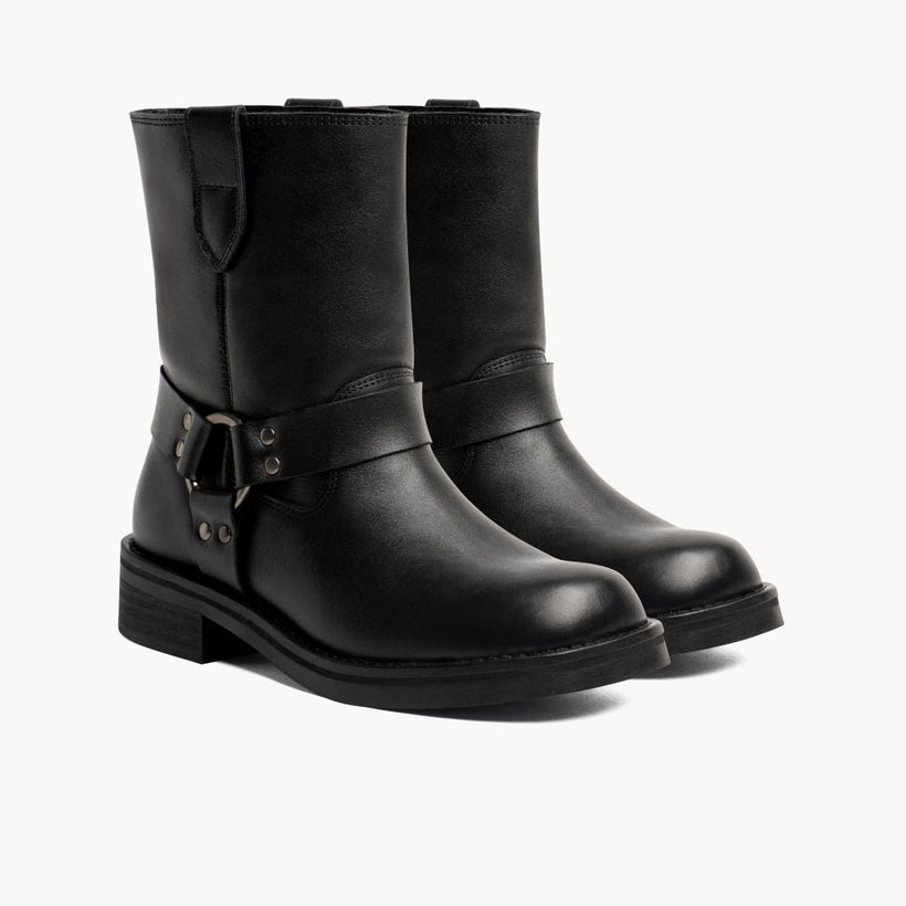 Outlaw E zezë Leather Boots për femra