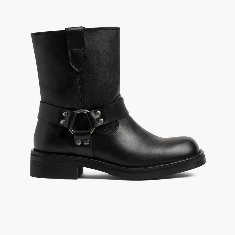 Outlaw E zezë Leather Boots për femra