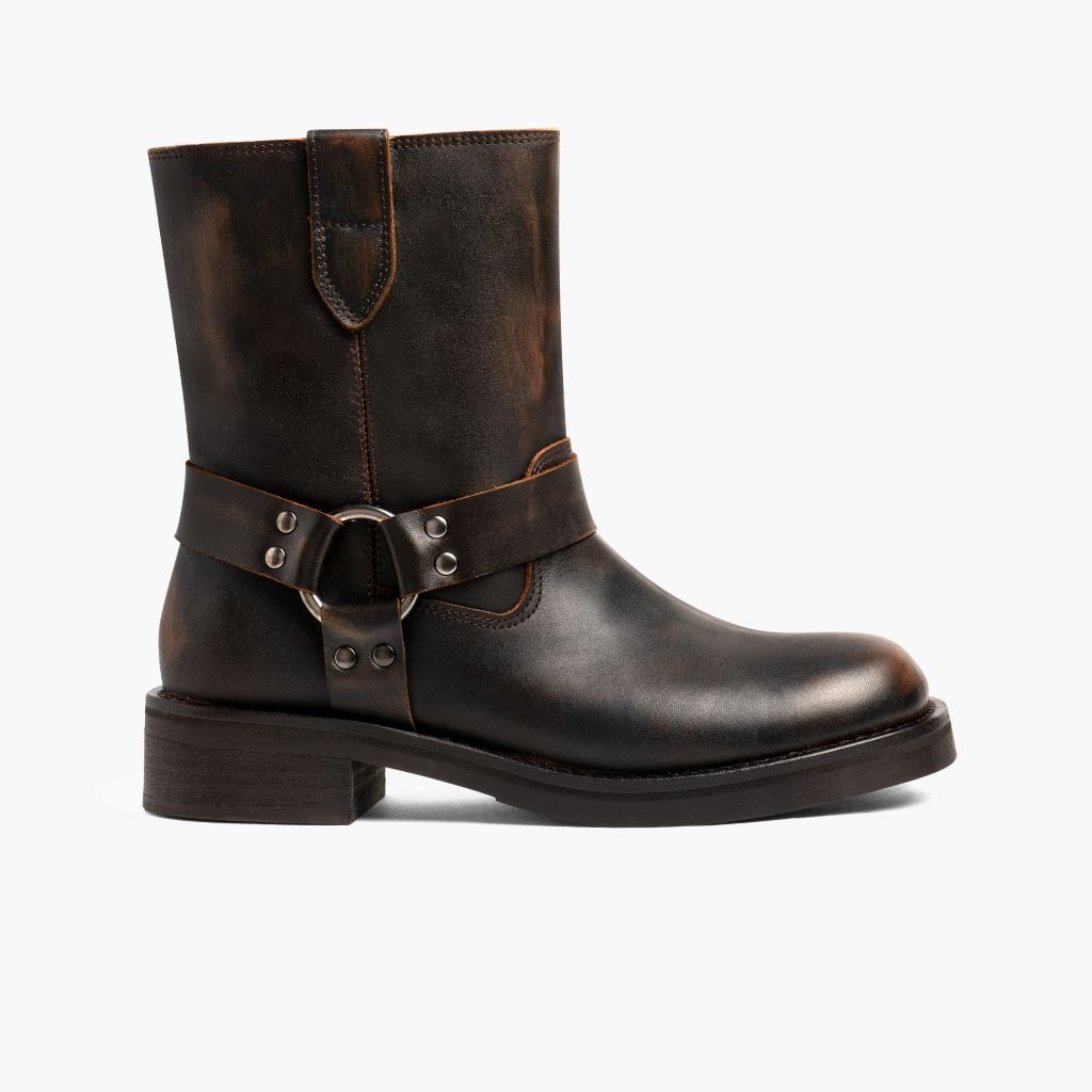 Outlaw Vintage Kafe Çizme lëkure për Femra in Vintage Brown Full-Grain Leather - Pamje anësore | Bli online
