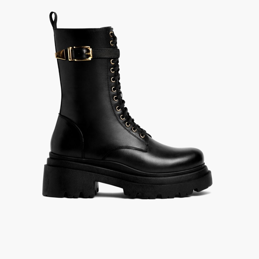 Black Full-Grain leather Boots - Strukturë e qepur Goodyear welt dhe maja e këpucës