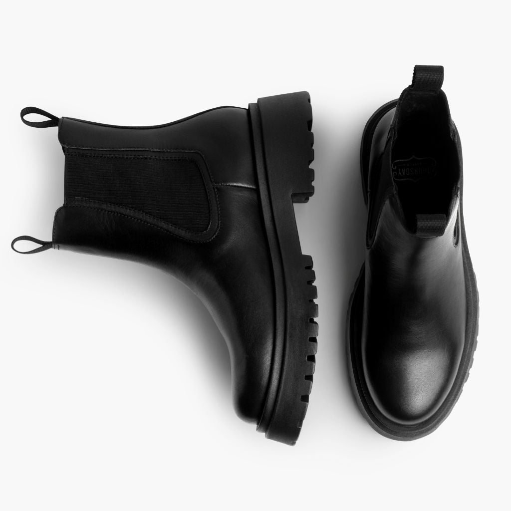 High-Traction Rubber Outsole & Lug Tread Pattern on Legend Platform E zezë Çizme lëkure për Femra