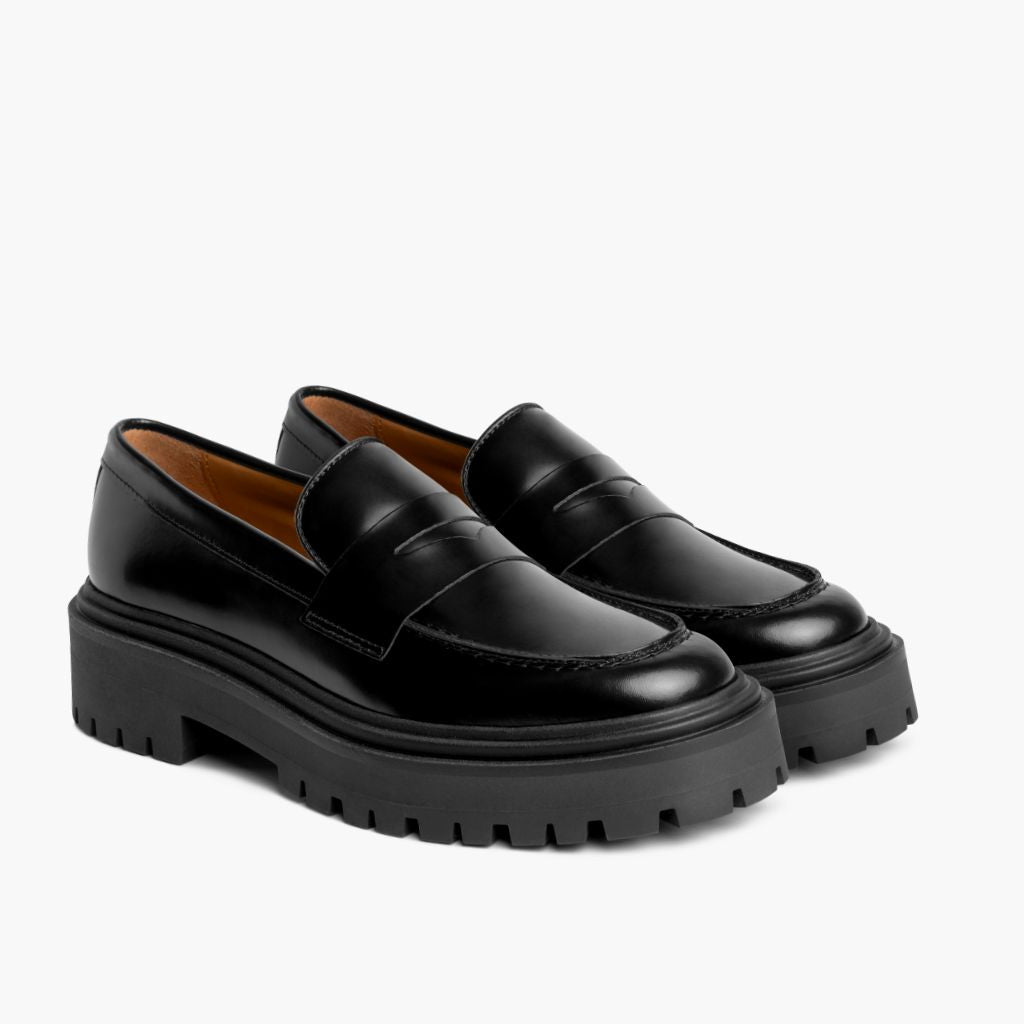 Penny Platform E zezë Mokasina lëkure për Femra në lëkurë të vërtetë viçi të zezë - Pamje anësore | Bli online
