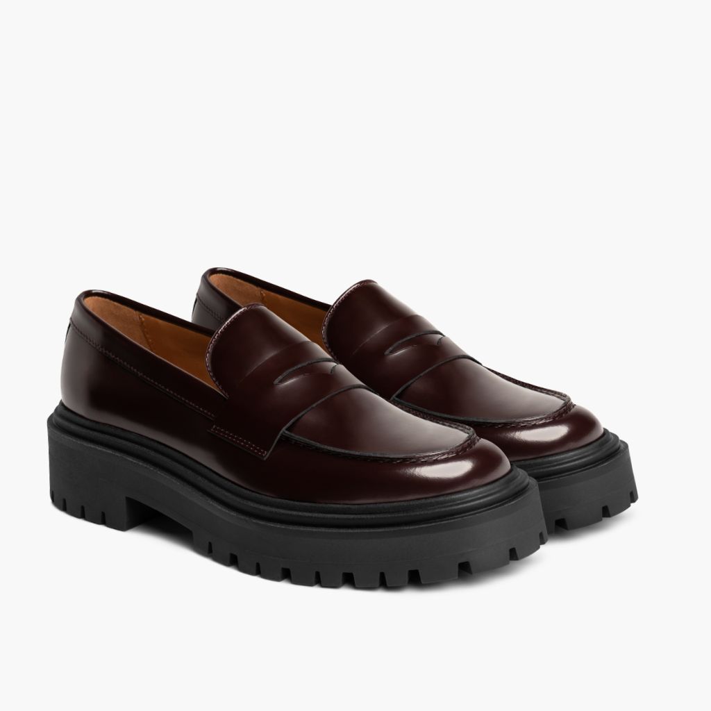 Penny Platform Burgundi Çizme lëkure për Femra in Burgundy Full-Grain Leather - Pamje anësore | Bli online