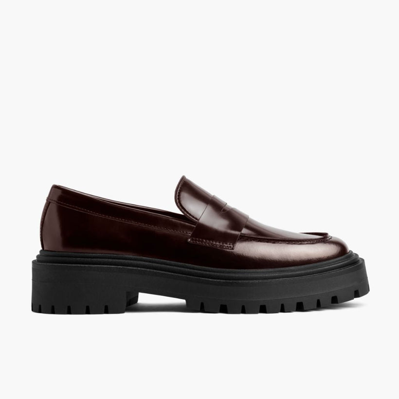 Penny Platform Burgundy Leather Boots për femra