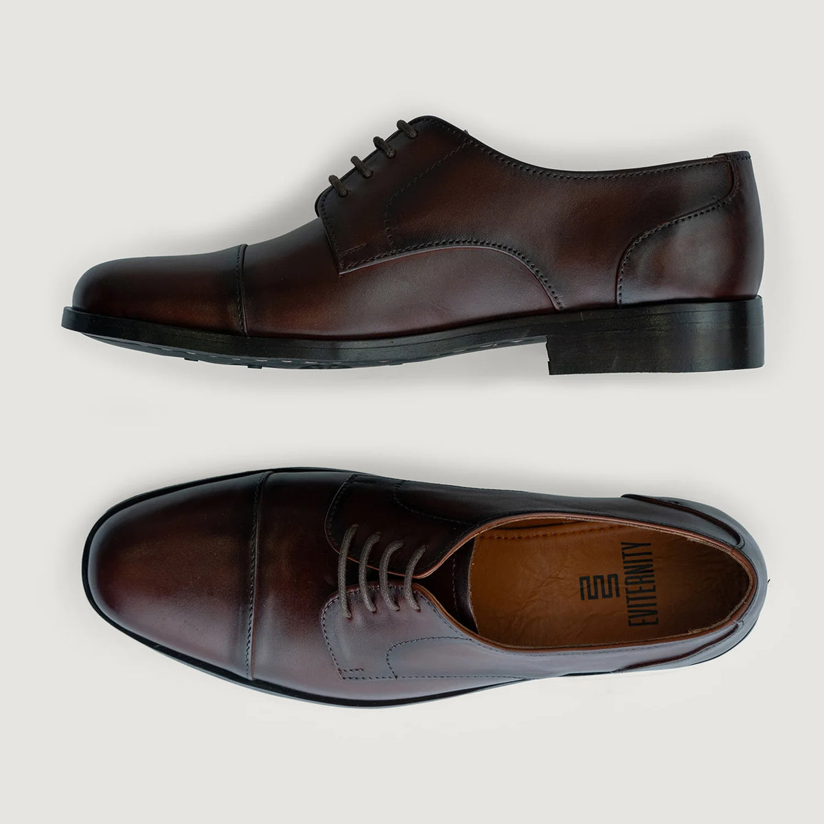 Attorney Derby Brown Leather Shoes For Men - Pjesë e pasme e thembrës e përforcuar dhe qepje dyshe precize