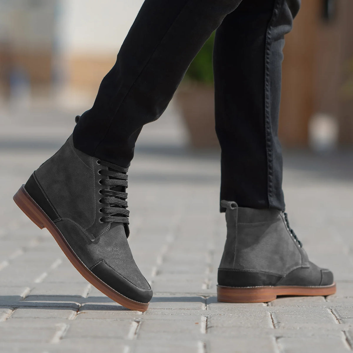 Distressed Grey Goatskin Suede Leather Boots - Strukturë e qepur Goodyear welt dhe maja e këpucës
