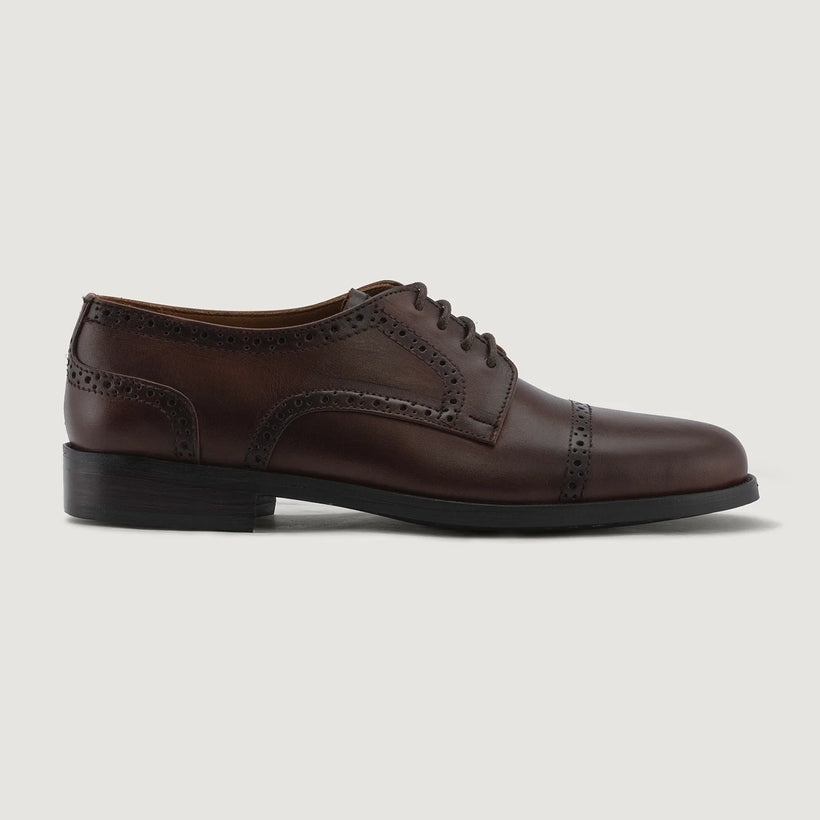 Dirk Brogues Derby Burnished Kafe Leather Shoes për meshkuj