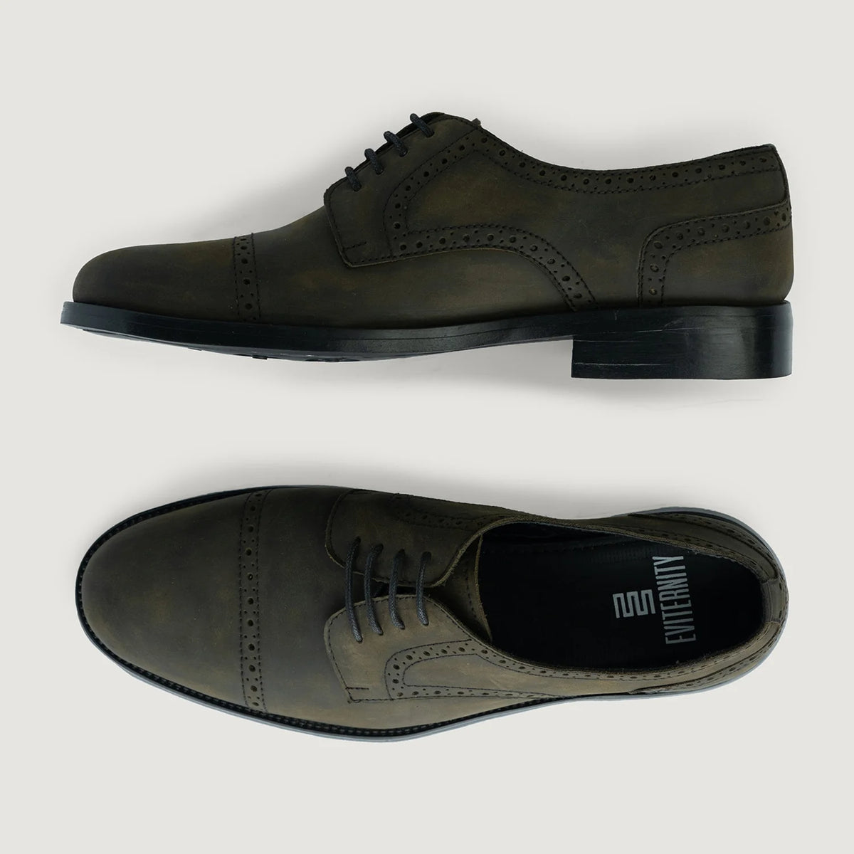 Dirk Brogues Derby Olive Oil Pullup Leather Shoes StudGuard For Men - Pjesë e pasme e thembrës e përforcuar dhe qepje dyshe precize