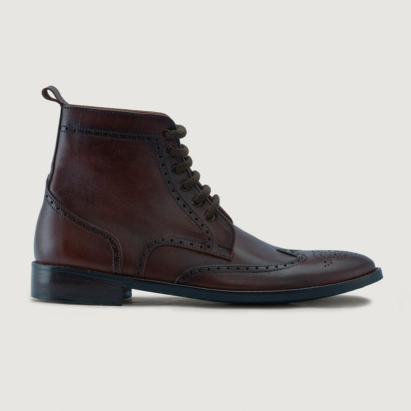 Duster Brogues Derby Kafe Burnished Leather Boots - StudGuard për meshkuj