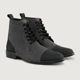 Knight Derby Grey & Black Leather Boots - StudGuard in Grey & Black Full-Grain Leather - Lateral Side Profile View | Buy Online
