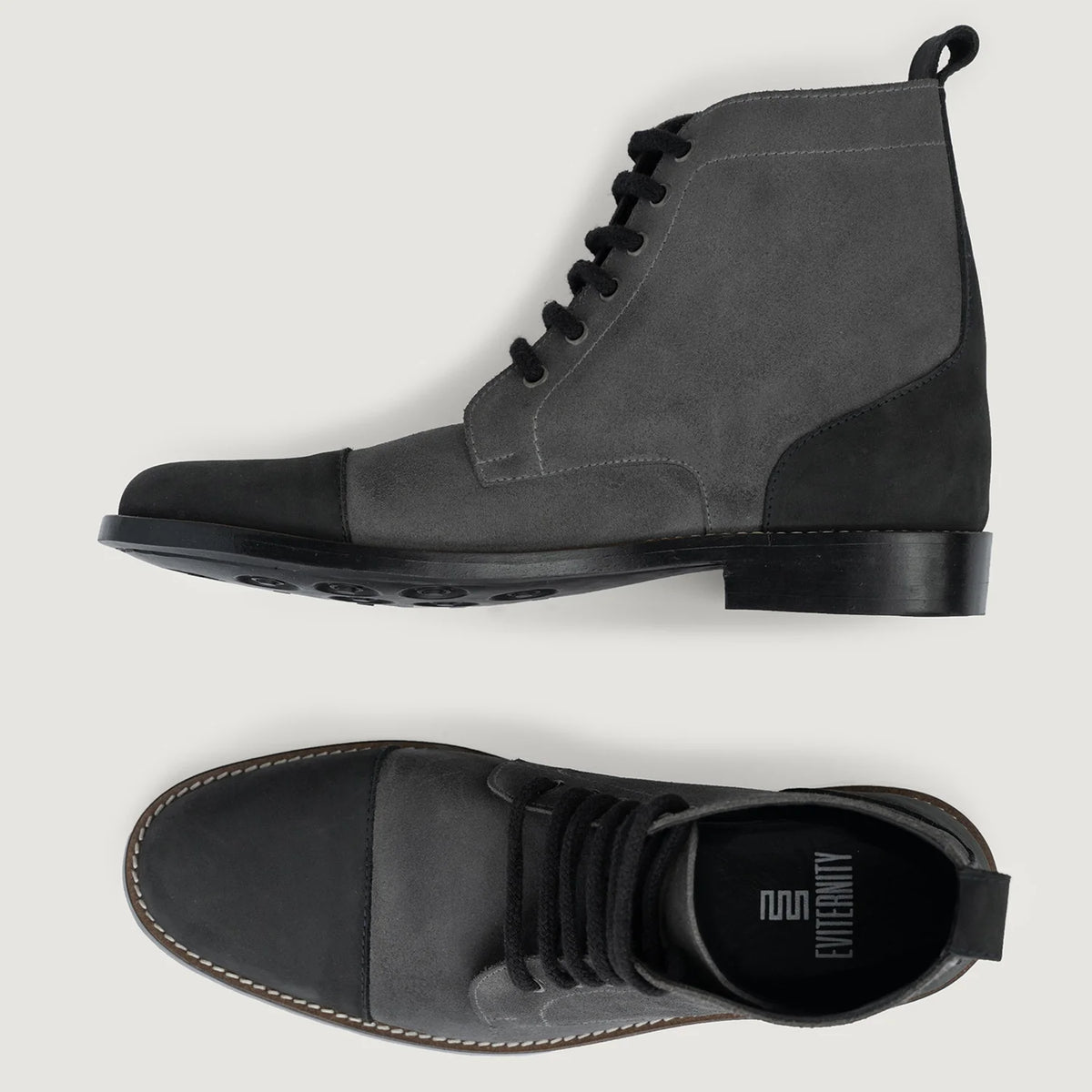 Knight Derby Grey & E zezë Çizme lëkure - StudGuard për Meshkuj - Pjesë e pasme e thembrës e përforcuar dhe qepje dyshe precize