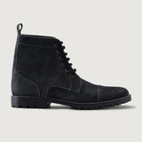 Distressed Grey Goatskin Suede Leather Boots - Goodyear Welt Construction & Front Toe Box Detail