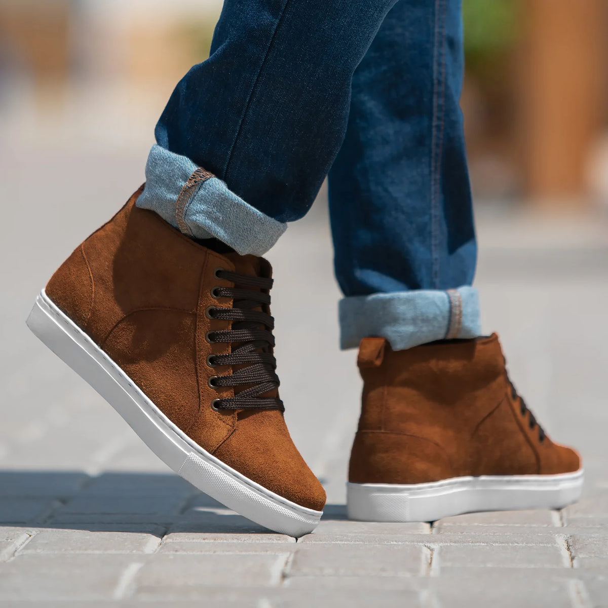 Marty High Top Kafe Suede Atlete lëkure për Meshkuj - Pjesë e pasme e thembrës e përforcuar dhe qepje dyshe precize