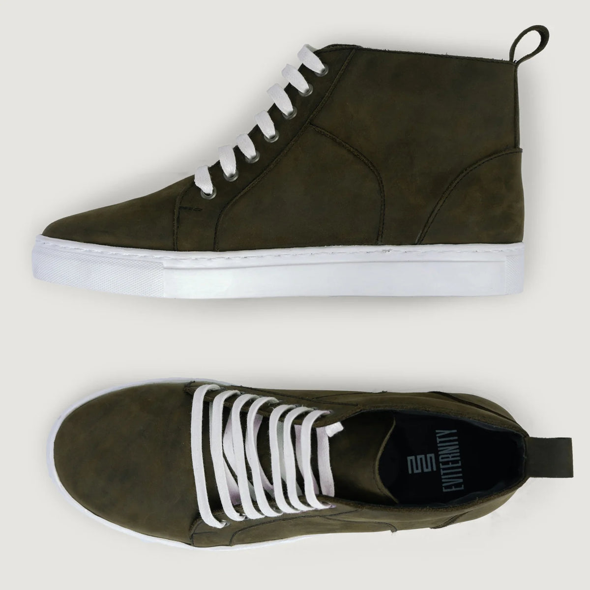 High-Traction Rubber Outsole & Lug Tread Pattern on Marty High Top Olive Pullup Atlete lëkure për Meshkuj For Men
