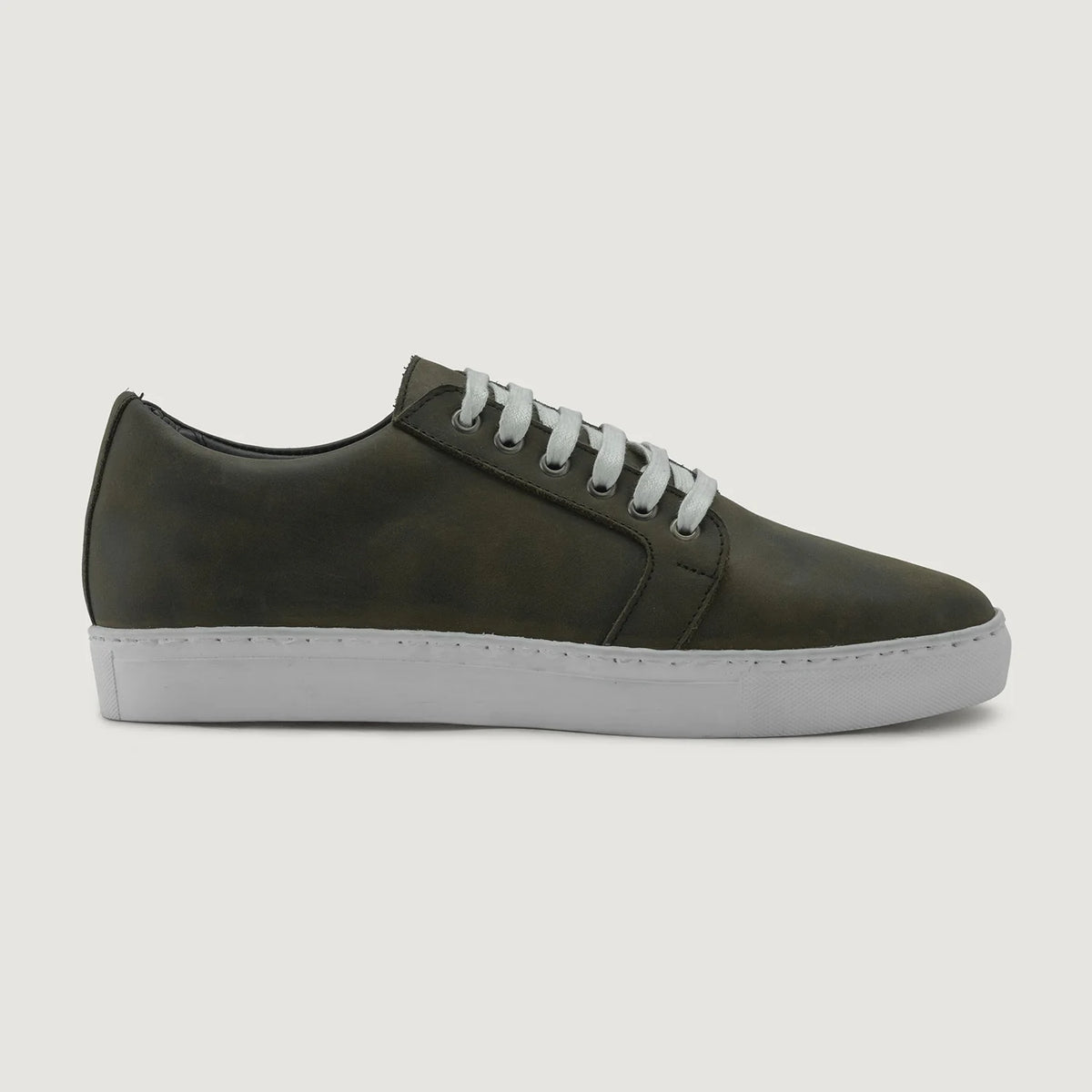 Olive Full-Grain leather Sneakers - Strukturë e qepur Goodyear welt dhe maja e këpucës