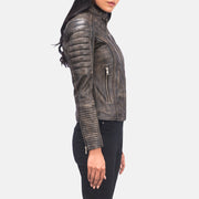 
Distressed Brown Goatskin Leather Biker Jacket - Pamje e pasme me supe të theksuara dhe buzë të pastër