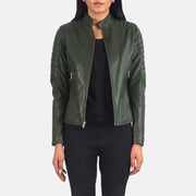 
Adalyn E tegelisur E gjelbër Xhaketë Motociklisti Lëkure për Femra in Green Sheepskin Leather - Pamje ballore dhe siluetë e përshtatur | Bli online