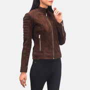 
Adalyn E tegelisur Mocha Suede Xhaketë Motociklisti Lëkure për Femra - Pamje anësore me prerje ergonomike të mëngëve